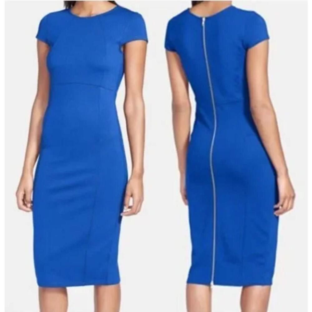 Felicity and Coco Navy Blue Back Zip Sheath Pencil Dress Size S